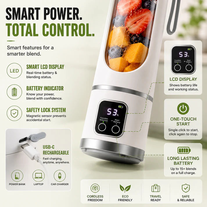 Portable USB Blender with LED Display - Perfect for Smoothies & Juices
