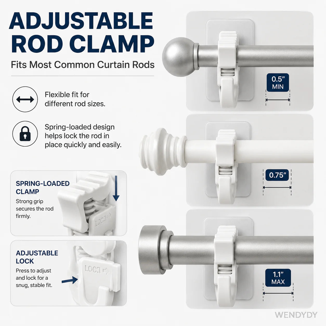 🔥Nail-Free Adjustable Curtain Rod Hooks