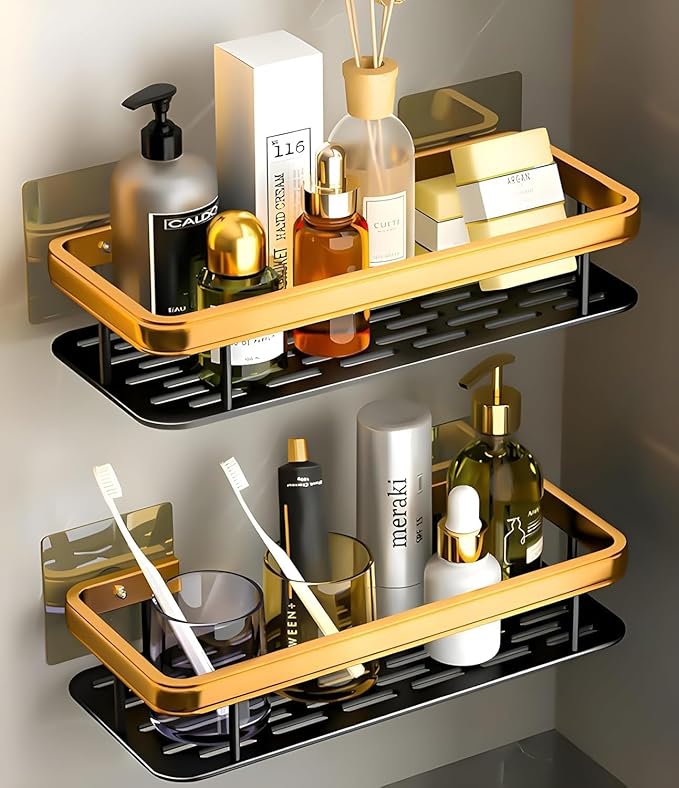 Adhesive Aluminum Bathroom Wall Mounted Storage Organizer Pack of 2 Main image