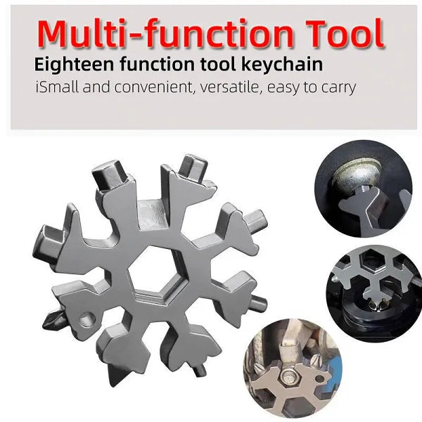 18-in-1 Stainless Steel Snowflake Keychain Multi Tool
