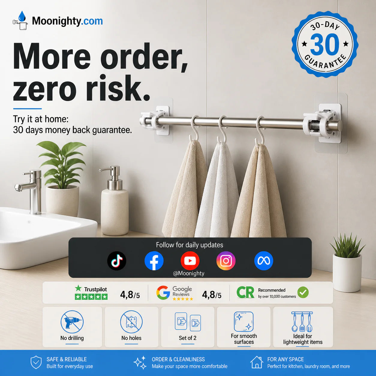 🔥Nail-Free Adjustable Curtain Rod Hooks Main image
