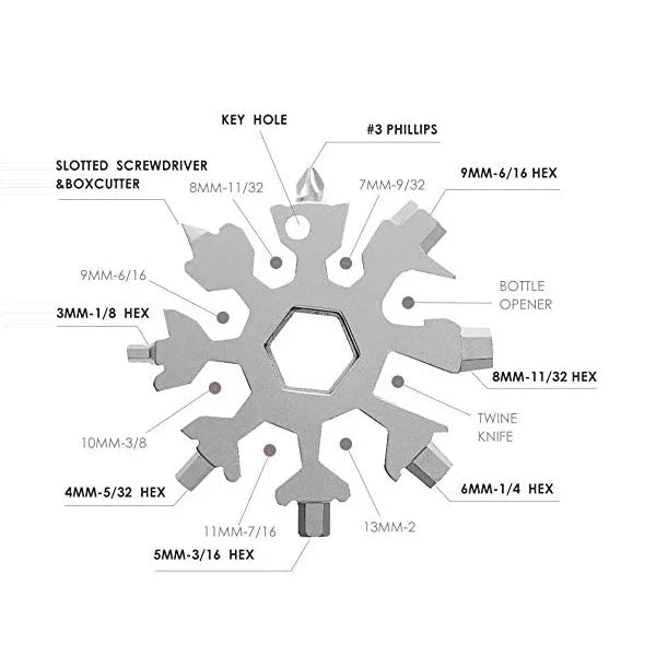18-in-1 Stainless Steel Snowflake Keychain Multi Tool