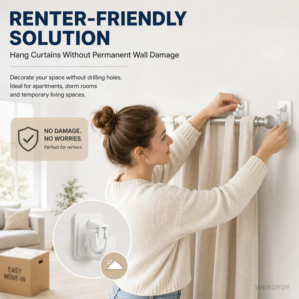 🔥Nail-Free Adjustable Curtain Rod Hooks